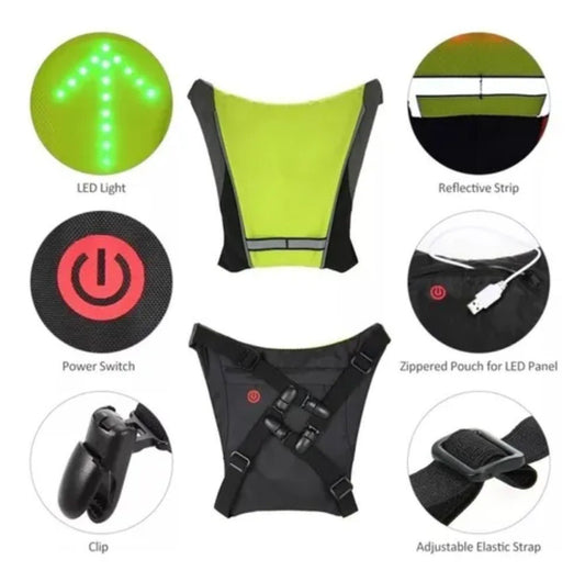 Chaleco con Luz LED Direccional Stop – Ideal para Moto, Bicicleta y Patineta