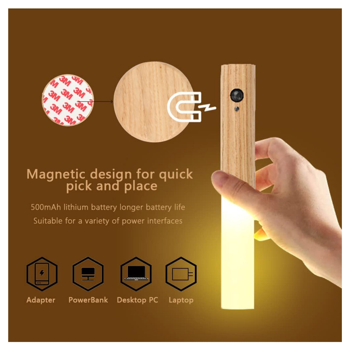Lámpara Sensor de Movimiento en Madera Natural – Luz Decorativa e Inteligente