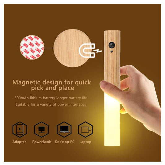 Lámpara Sensor de Movimiento en Madera Natural – Luz Decorativa e Inteligente