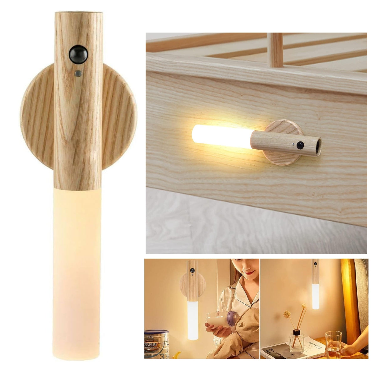 Lámpara Sensor de Movimiento en Madera Natural – Luz Decorativa e Inteligente