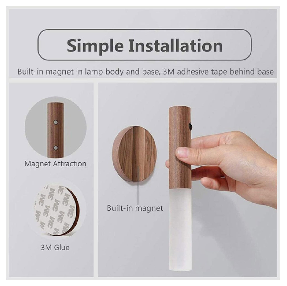 Lámpara Sensor de Movimiento en Madera Natural – Luz Decorativa e Inteligente