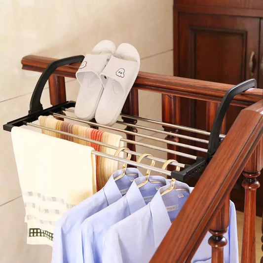 Soporte de Barra y Tendedero Plegable – Compacto, Resistente y Versátil