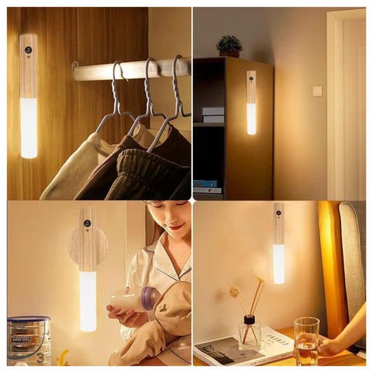 Lámpara Sensor de Movimiento en Madera Natural – Luz Decorativa e Inteligente